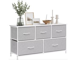 J&R Ladekast - TV kast - Opbergkast - Gangkast - Kleding kast - Schoenenkast - Stoffen lades - Stoffen laden - Metalen frame - Houten bovenkant - Grijs - Wit