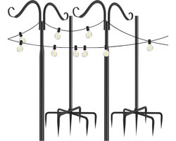 J&R Lichtpaal - Decoratieve paal - Voor buiten - Multifunctionele tuinpaal - Paal met haken - Paal voor lichtslinger - Paal voor bloembak - Hoogte verstelbaar - set van 2 - Zwart