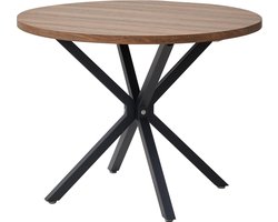 J&R Massief Houten Eettafel - Nordic Ronde Tafel - Stalen Frame - Koffietafel - Woonkamer - Kantoormeubilair - 100cm - Donkerbruin