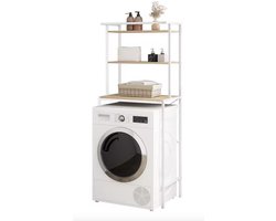 J&R opbergkast - Wasmachine ombouw - Toilet ombouw - Kast over toilet - Kast over wasmachine - Opberg rek - Badkamer kast - Plank - Hout - Metaal - Wit - Light oak - 67x162x40cm
