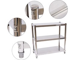 J&R RVS Rek - Keukenrek - Opbergrek - Planken - RVS - 3 Planken - 30kg per plank - 80x80x40cm