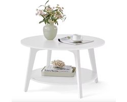 J&R Salontafel - Tafel - Ronde salontafel - Banktafel - 2 lagen - Landelijk - Modern - Hout - Wit