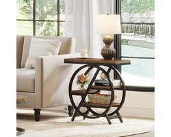 J&R Sidetable - Bijzettafel - Eindtafel - Koffietafel - Banktafel - Gangtafel - Nachtkastje - Tafel - Industriële sidetable - Rond - Hout - Metaal - Bruin