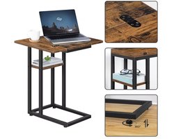 J&R Sidetable - C-vorm - Eindtafel - Banktafel - Bijzettafel - Inklapbaar - Uitklapbaar - Bruin/Zwart