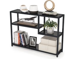 J&R Sidetable - Smalle tafel - Smalle kast - Vakkenkast - Industrieel - Hout en Metaal - Zwart - 110x30x85cm