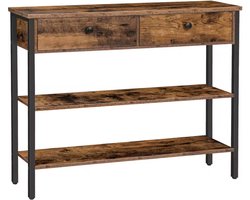 J&R Sidetable - Smalle tafel - Smalle kast - Vakkenkast - Industrieel - Met 2 kleppen - Hout en Metaal - Bruin/Zwart - 100x24x80cm