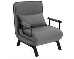 J&R Slaapbank - Slaapstoel - Klapstoel - Opvouwbaar bed - Opvouwbare stoel - Fauteuil - Loungebed - Loungestoel - 3-in-1 Slaapbank - Linnen - Metaal - Schuim - Donkergrijs