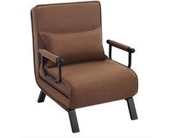 J&R Slaapbank - Slaapstoel - Klapstoel - Opvouwbaar bed - Opvouwbare stoel - Fauteuil - Loungebed - Loungestoel - 3-in-1 Slaapbank - Linnen - Metaal - Schuim - Bruin