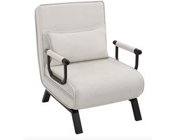 J&R Slaapbank - Slaapstoel - Klapstoel - Opvouwbaar bed - Opvouwbare stoel - Fauteuil - Loungebed - Loungestoel - 3-in-1 Slaapbank - Linnen - Metaal - Schuim - Beige