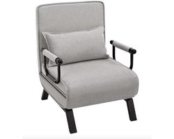 J&R Slaapbank - Slaapstoel - Klapstoel - Opvouwbaar bed - Opvouwbare stoel - Fauteuil - Loungebed - Loungestoel - 3-in-1 Slaapbank - Linnen - Metaal - Schuim - Lichtgrijs