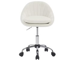 J&R Stoel - Kaptafel stoel - Fluwelen Bureaustoel - Cosmetisch - Make-up - Bureau - Op wielen - Hoogte instelbaar - Fluweel - Velvet - Beige - Crême wit