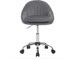 J&R Stoel - Kaptafel stoel - Fluwelen Bureaustoel - Cosmetisch - Make-up - Bureau - Op wielen - Hoogte instelbaar - Fluweel - Velvet - Donkergrijs - Grijs