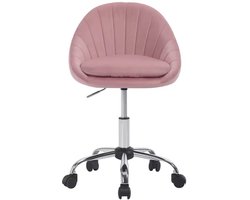 J&R Stoel - Kaptafel stoel - Fluwelen Bureaustoel - Cosmetisch - Make-up - Bureau - Op wielen - Hoogte instelbaar - Fluweel - Velvet - Roze