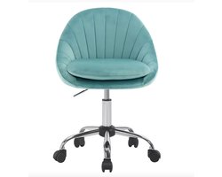 J&R Stoel - Kaptafel stoel - Fluwelen Bureaustoel - Cosmetisch - Make-up - Bureau - Op wielen - Hoogte instelbaar - Fluweel - Velvet - Turquoise