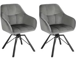 J&R Stoelen - Set van 2 stoelen - Eetkamerstoel - Eettafel stoel - Eetstoel - Stoel - Draaibaar - Fluweel - Velvet - Grijs