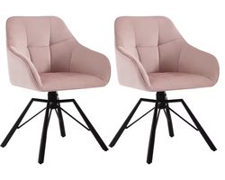 J&R Stoelen - Set van 2 stoelen - Eetkamerstoel - Eettafel stoel - Eetstoel - Stoel - Draaibaar - Fluweel - Velvet - Roze