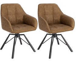 J&R Stoelen - Set van 2 stoelen - Eetkamerstoel - Eettafel stoel - Eetstoel - Stoel - Draaibaar - PU leer - Bruin