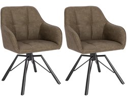J&R Stoelen - Set van 2 stoelen - Eetkamerstoel - Eettafel stoel - Eetstoel - Stoel - Draaibaar - PU leer - Bruin - Donkerbruin