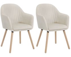J&R Stoelen - Set van 2 stoelen - Eetkamerstoel - Eettafel stoel - Eetstoel - Stoel - Fluwelen stoelen- Velvet - Fluweel - Houten poot - Beige/Crème