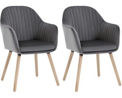 J&R Stoelen - Set van 2 stoelen - Eetkamerstoel - Eettafel stoel - Eetstoel - Stoel - Fluwelen stoelen- Velvet - Fluweel - Houten poot - Donkergrijs - Bruin