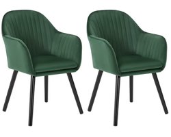 J&R Stoelen - Set van 2 stoelen - Eetkamerstoel - Eettafel stoel - Eetstoel - Stoel - Fluwelen stoelen- Velvet - Fluweel - Houten poot - Groen