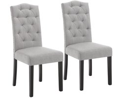 J&R Stoelen - Set van 2 stoelen - Eetkamerstoel - Eettafel stoel - Eetstoel - Stoel - Linnen - Klassiek - Hoge rug - Lichtgrijs