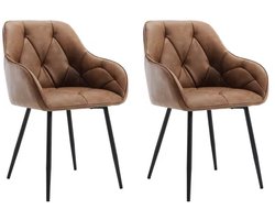 J&R Stoelen - Set van 2 stoelen - Eetkamerstoel - Eettafel stoel - Eetstoel - Stoel - PU leer - Bruin