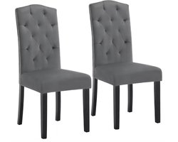 J&R Stoelen - Set van 2 stoelen - Eetkamerstoel - Eettafel stoel - Eetstoel - Stoel - Velvet - Fluweel - Klassiek - Hoge rug - Donkergrijs