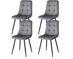 J&R Stoelen - Set van 4 stoelen - Eetkamerstoel - Eettafel stoel - Eetstoel - Stoel - Velvet - Fluweel - Grijs