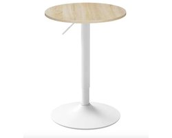 J&R tafel - Bartafel - Hoge tafel - Tafeltje - Bijzettafel - Bistro tafel - Statafel - Hoogte verstelbaar - Draaibaar - Wit - Light Oak