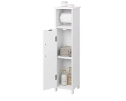 J&R Toilet kastje - Badkamer kastje - Kast - Kastje toiletrol - Opbergkastje - Toiletrolhouder - Set viltjes - Hout - Wit