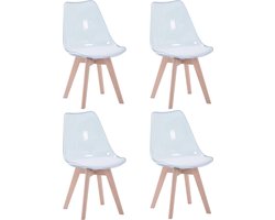 J&R Transparante stoelen - Scandinavisch Design - Eetkamerstoel - Stoel hout - Stoel kunststof - Wachtruimte stoel - Kantoor meubelen - Scandinavische Interieur - Set van 4 - Transparant met hout