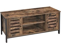 J&R TV meubel - TV kast - Televisie meubel - 2 Deurtjes - Open vakken - Bruin - Zwarte poot - 110x50x40cm
