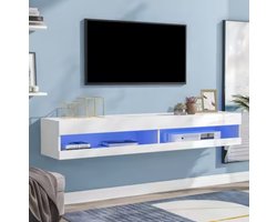 J&R TV meubel - TV kast - Televisie meubel - Open vakken - LED verlichting - 16 Kleuren - Afstandsbediening - Hoogglans wit - 140x40x30.5cm