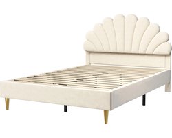 J&R Tweepersoonsbed - Gestoffeerd bed - Bloemvorming hoofdbord - Slaapkamer - Tienerkamer - Kinderkamer - 200x140 cm - Beige