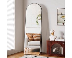J&R Vloerspiegel - Staande spiegel - Mirror - Interieur - Kapsalon - Kledingwinkel - Wandspiegel- Industrieel - Aluminium frame - 162 cm - Zwart