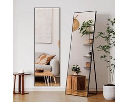 J&R Vloerspiegel - Staande spiegel - Mirror - Interieur - Kapsalon - Kledingwinkel - Wandspiegel- Industrieel - Aluminium frame met rechte hoeken - 162 cm - Zwart