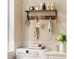 J&R Wandkapstok - Wandplank - Haken - Garderoberek - Hoedenplank - Schoenenrek - Handdoekrek - Babykamer- 70x15x25 cm - Hout - Industrieel - Bruin/zwart