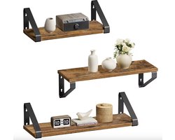 J&R Wandplank - Muurplank - Ophangrek - Industriële Wandplank - Plank - Set van 3 planken - 3 maten - Industrieel - Bruin - Zwart