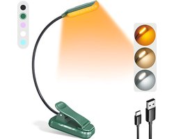 JUALL LED Leeslampje voor Boek - 9 Lichtstanden - Oplaadbaar Leeslampje voor in Bed - Boeklampje - Leeslampje met Klem - Bedlampje - Groen