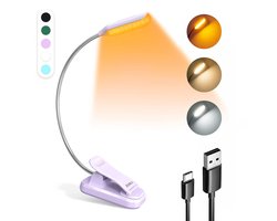 JUALL LED Leeslampje voor Boek - 9 Lichtstanden - Oplaadbaar Leeslampje voor in Bed - Boeklampje - Leeslampje met Klem - Bedlampje - Paars
