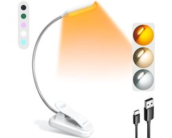 JUALL LED Leeslampje voor Boek - 9 Lichtstanden - Oplaadbaar Leeslampje voor in Bed - Boeklampje - Leeslampje met Klem - Bedlampje - Wit