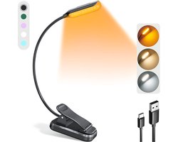 JUALL LED Leeslampje voor Boek - 9 Lichtstanden - Oplaadbaar Leeslampje voor in Bed - Boeklampje - Leeslampje met Klem - Bedlampje - Zwart