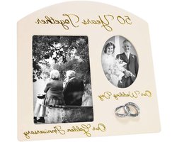 Jubileum Fotolijst - 50 Jaar Samen - Herinneringen Bewaren - Dubbele Foto Houders - 4x6 Inch - Crème Goud Zilver