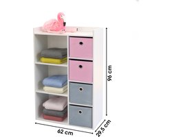 JUDY WILD "HAPPY" Kast met 3 vakken en 4 lades – Roze en grijs – 62x29xH96 cm