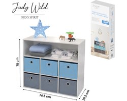 JUDY WILD "HAPPY" OPBERGMEUBEL MET 1 OPEN VAK EN 6 LADES BLAUW EN GRIS 76X29,5XH70CM