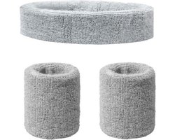 Jumada's - 3-delige set zweetbandjes - Voor hoofd en pols - Licht grijs