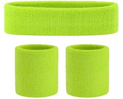 Jumada's - 3-delige set zweetbandjes - Voor hoofd en pols - Licht groen