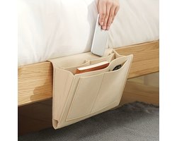 Jumada's - Opbergorganizer voor bed of bank - Tijdschriftenhouder - Nachtkastje accessoire - Vilt - 27 x 21 x 10 cm - Beige