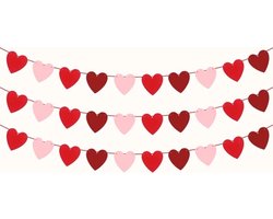 Jumada's - Valentijn, Moederdag, Vaderdag: Rood/Rose/Bordeaux Hart & Harten Slinger, Vilt Banner, Rood Satijn Lint, Vlag | Huwelijk, Geboorte, Feest, Verjaardag, Jubileum, Bruiloft, Babyshower, Veranda Decoratie, Kerst